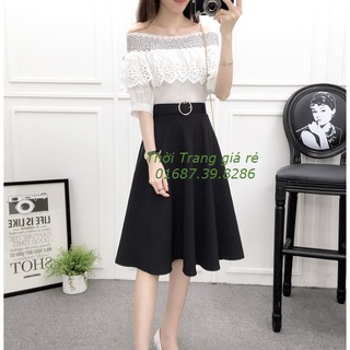 Chân váy xòe cách điệu kèm belt