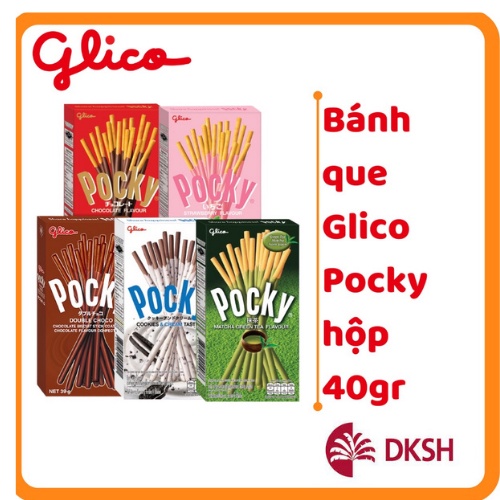 Bánh que Glico Pocky hộp 40gr trà xanh, chocolate, dâu, cokie