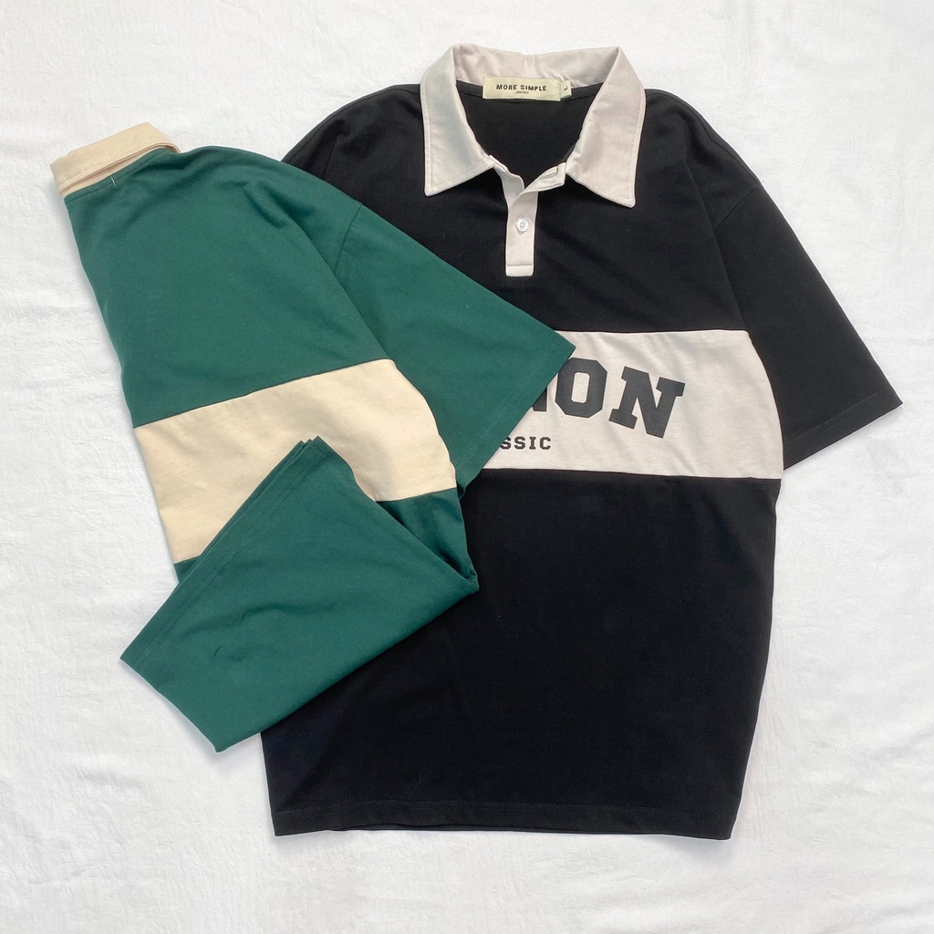 Áo thun POLO SÀI GÒN SỌC NGANG cổ bẻ màu xanh rêu và đen form rộng unisex nam nữ