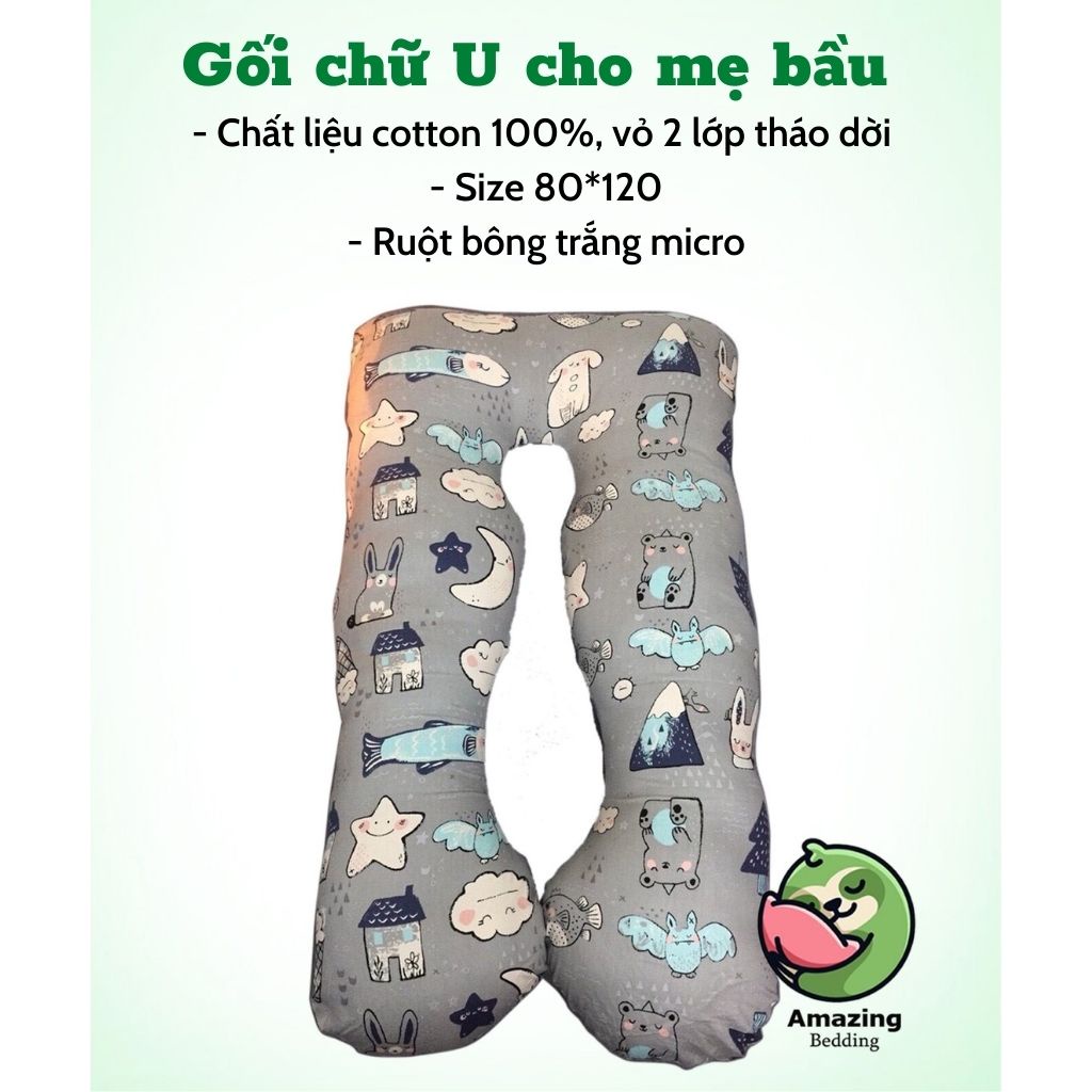 Gối cho bà bầu chữ U vải Cotton 100% mẫu mới nhất( kích thước 80-130cm)