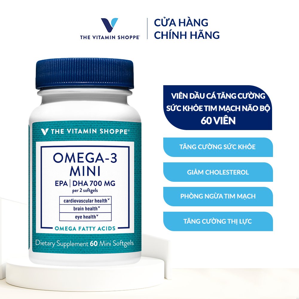 Viên uống dầu cá bảo vệ tim mạch não bộ THE VITAMIN SHOPPE Omega-3 Mini 60 viên