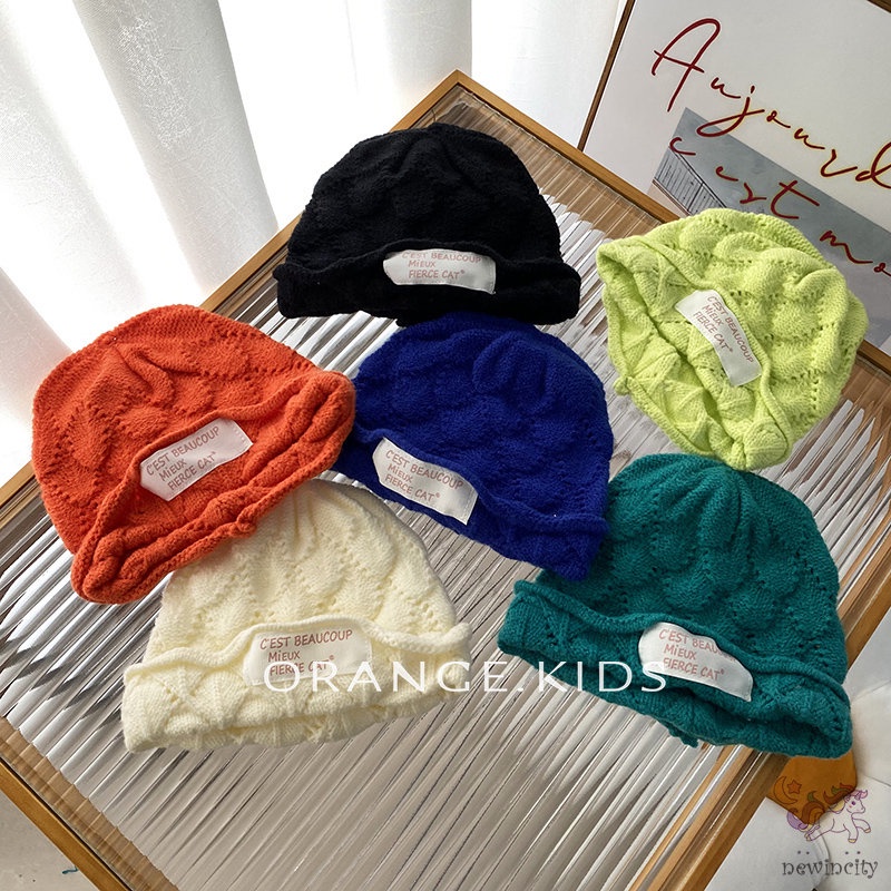 Mũ Beanie Dệt Kim Co Giãn Giữ Ấm Mùa Thu Đông Phong Cách Hàn Quốc Cho Bé Trai Bé Gái