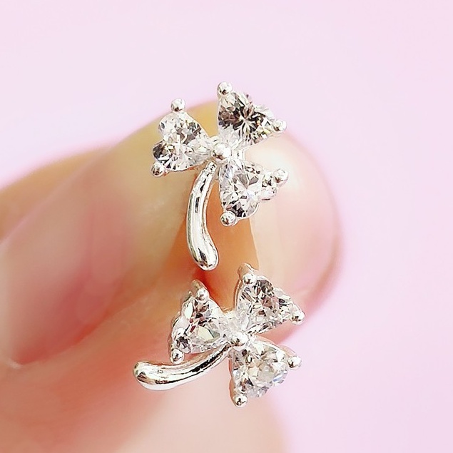 Khuyên tai bạc ta cỏ 3 lá đính đá _ van jw