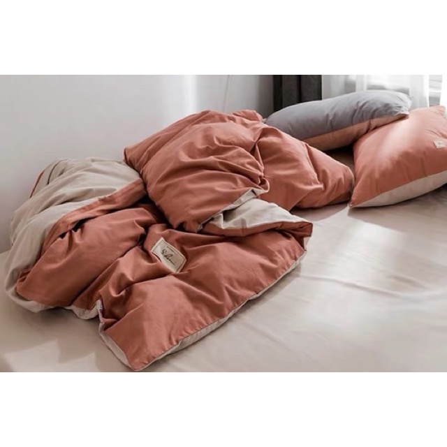 BỘ CHĂN GA GỐI COTTON TICI CAO CẤP ( CHĂN ĐÃ TRẦN BÔNG) MÀU CAM BE - ĐỦ KÍCH THƯỚC