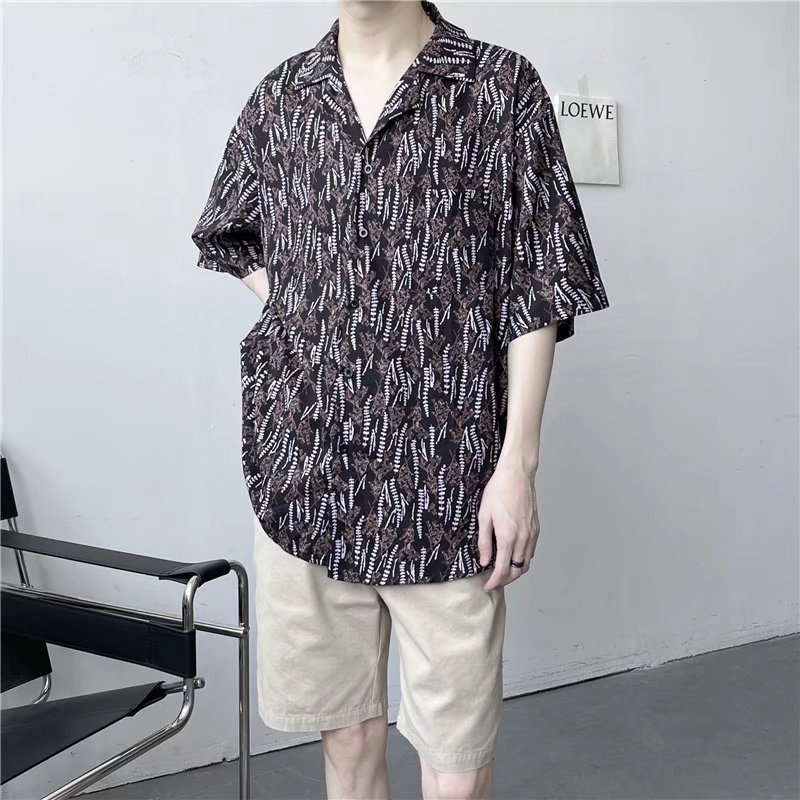 Áo Sơ Mi Tay Ngắn Dáng Rộng Thoáng Khí In Họa Tiết Hoa Cổ Điển Thời Trang Mùa Hè Hàn Quốc Dành Cho Nam 2022