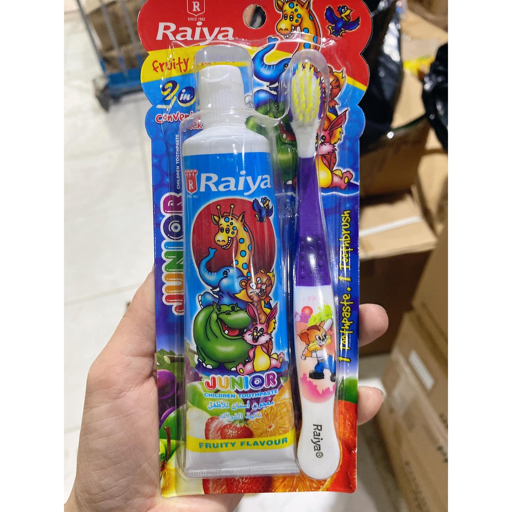 KEM ĐÁNH RăNG HƯƠNG TRÁI CÂY RAIYA 75G TẶNG KÈM BÀN CHẢI CHO BÉ