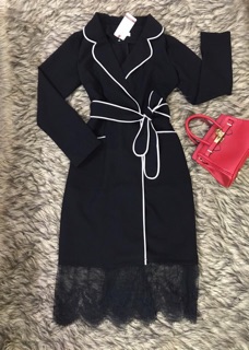 Váy cổ vest phối ren cao cấp