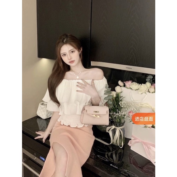 Áo kiểu trễ vai trắng xếp li cao cấp bèo tầng bo chun tiểu thư đi biển, du lịch/ Áo bánh bèo điệu đà new 2022
