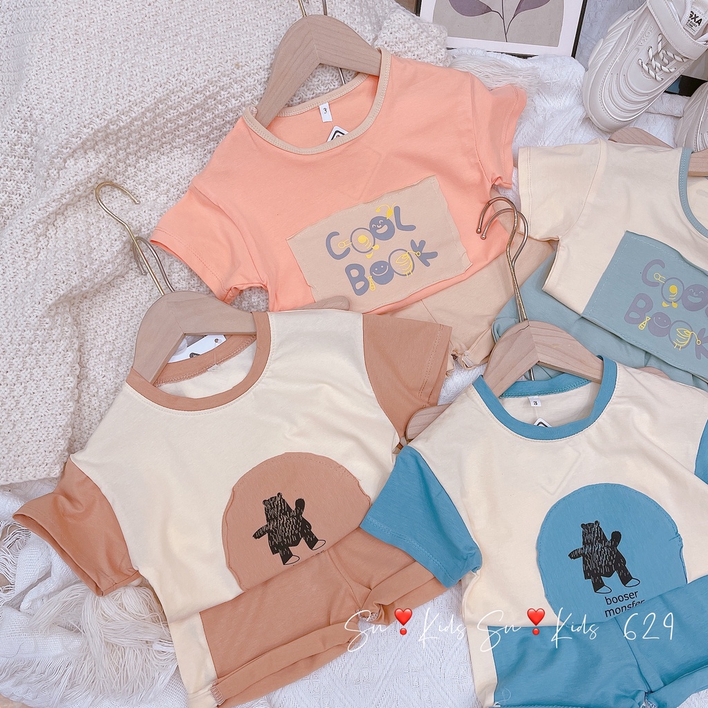 Bộ cộc tay bé trai, bộ cotton COOK vải Quảng Châu loại 1 thấm hút mồ hôi tốt cho bé