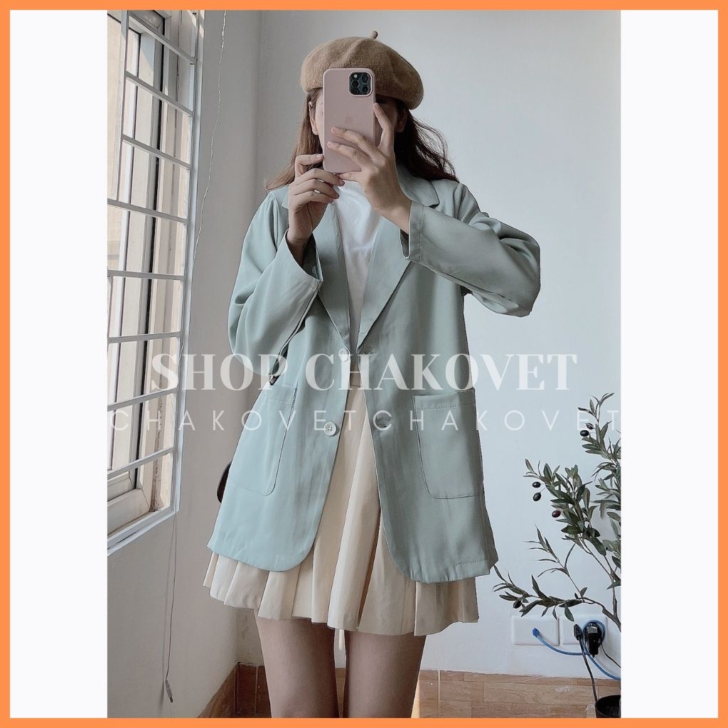 Áo khoác blazer nữ tay dài màu trơn AB895, kiểu áo blazer nữ vest nữ khoác ngoài 1 lớp 2 cúc dọc túi tròn vải chéo thái