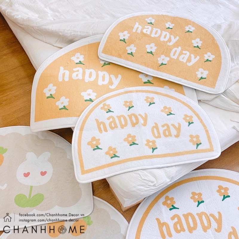 Thảm trải sàn hoa Happy day sợi lông mềm mại chống trơn trượt dùng nhà bếp phòng ngủ