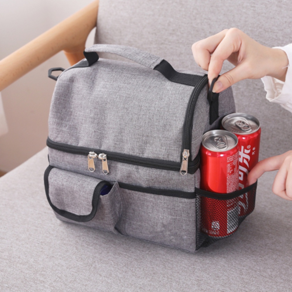 Túi đựng hộp cơm giữ nhiệt, đồ ăn trưa văn phòng, thức ăn đi dã ngoại đa chức năng 2 tầng riêng biệt có dây đeo tiện lợi