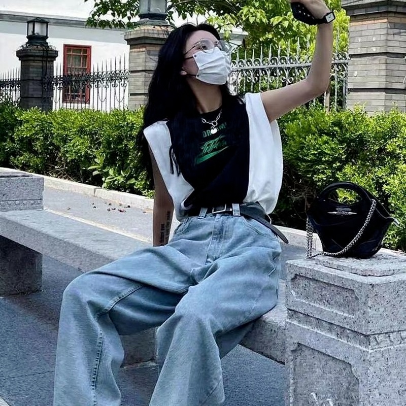 Áo Thun Cotton Sát Nách Dáng Rộng Kiểu Retro Hồng Kông Thời Trang Mùa Hè Cho Nữ