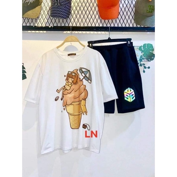 Bộ áo phông 3D + quần đùi in sóng phản quang TH6