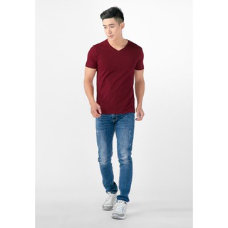 Áo thun trơn nam cổ tim cao cấp 100% cotton màu đỏ đô