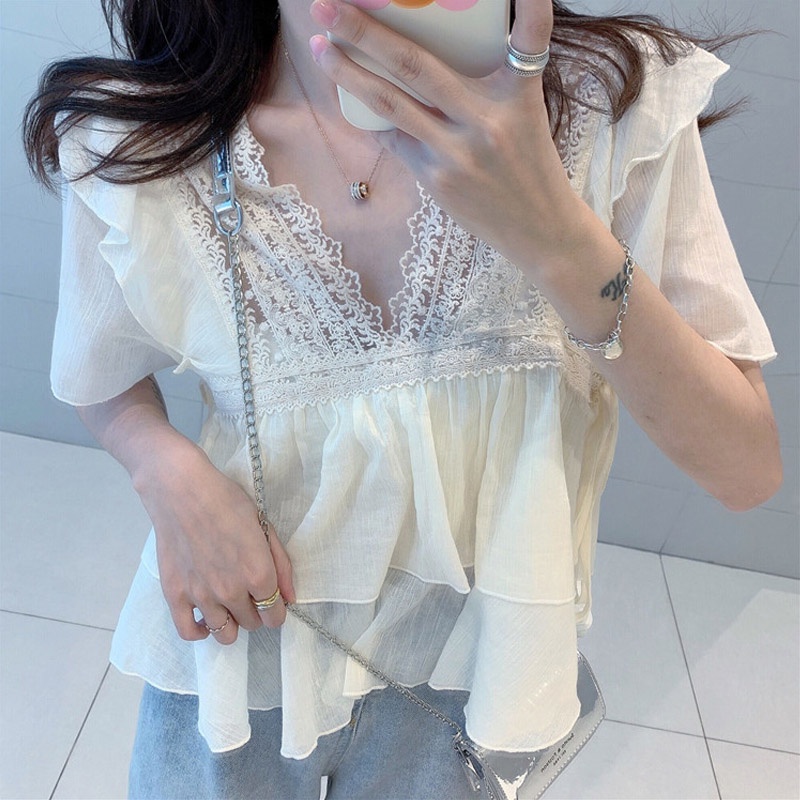 Áo Sơ Mi chiffon Tay Ngắn Phong Cách Hàn Quốc Mới