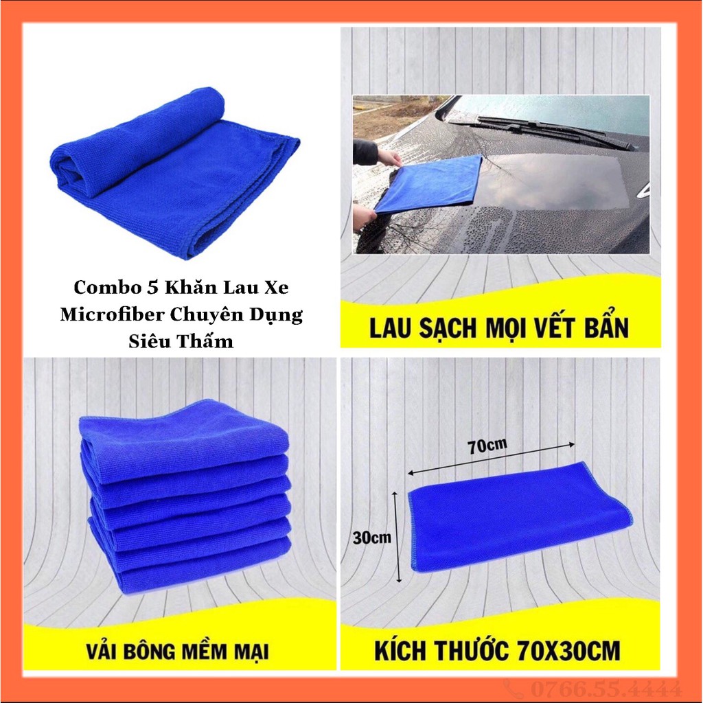 Combo 2 Khăn Microfiber Mềm Mịn Thấm Hút Nước Tốt Chuyên Dụng Lau Rửa Xe Hơi Ô Tô 3M (màu ngẫu nhiên)