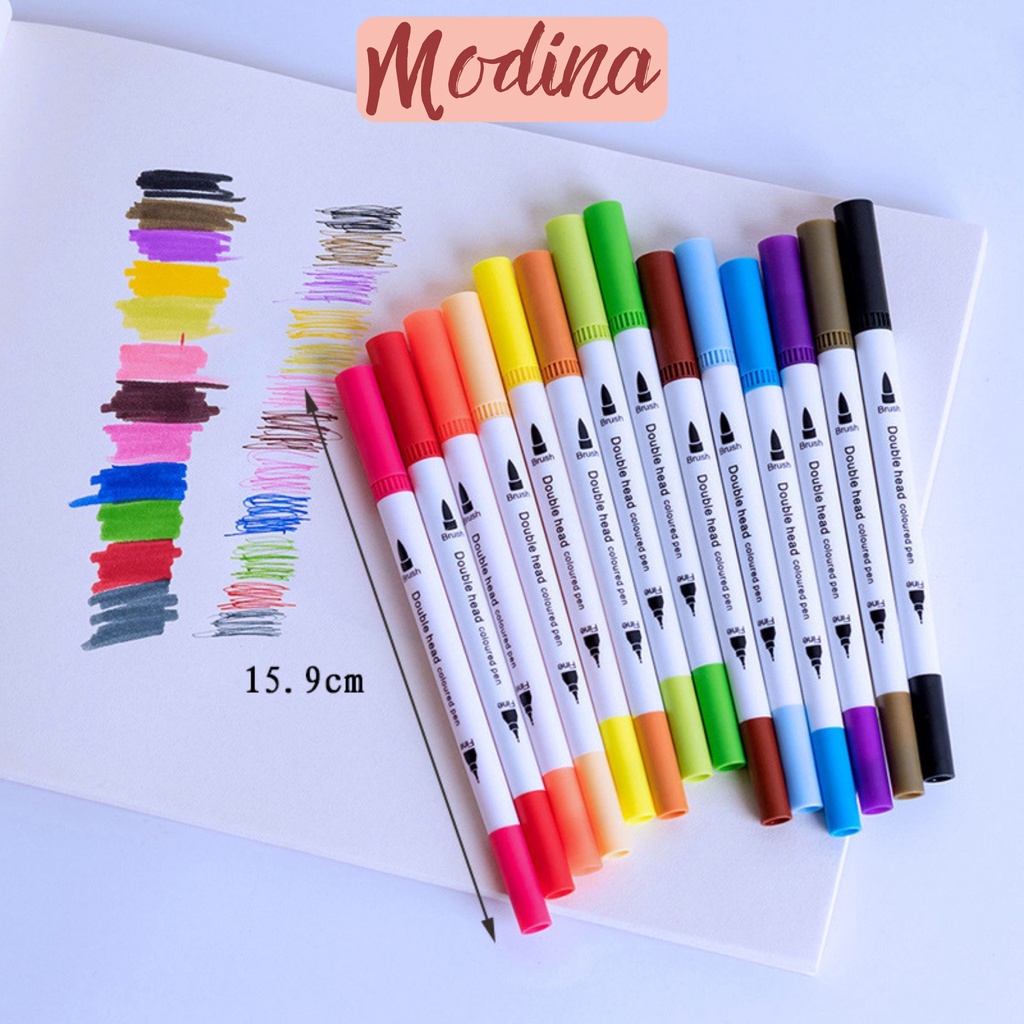 Bút viết calligraphy 2 đầu brush soft set bộ 12 màu trang trí sổ Bullet Journals, sổ tay