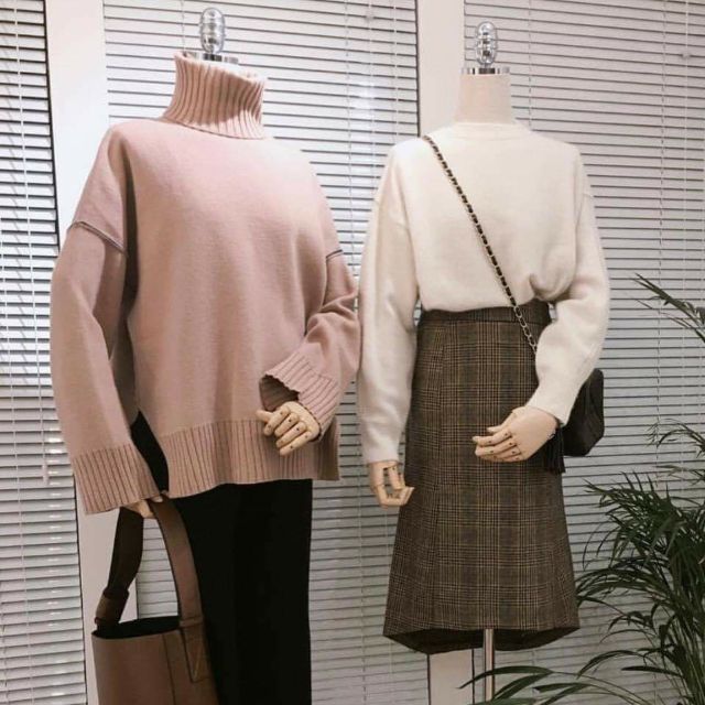 Set áo len dáng rộng, chân váy len bút chì