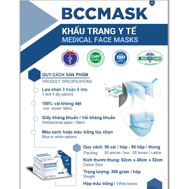 [Khẩu trang Y TẾ 4 Lớp] Khẩu trang BBC chính hãng ( Hộp 50 chiếc)_Chống bụi,không kích ứng da mặt