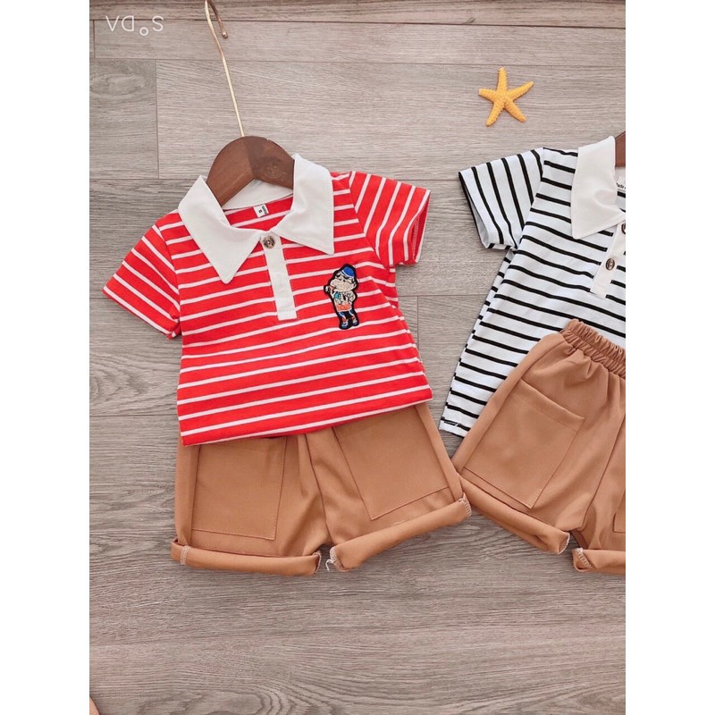 Sét áo cổ bẻ kẻ ngang + quần túi vuông.Bộ quần áo hè cao cấp cho bé