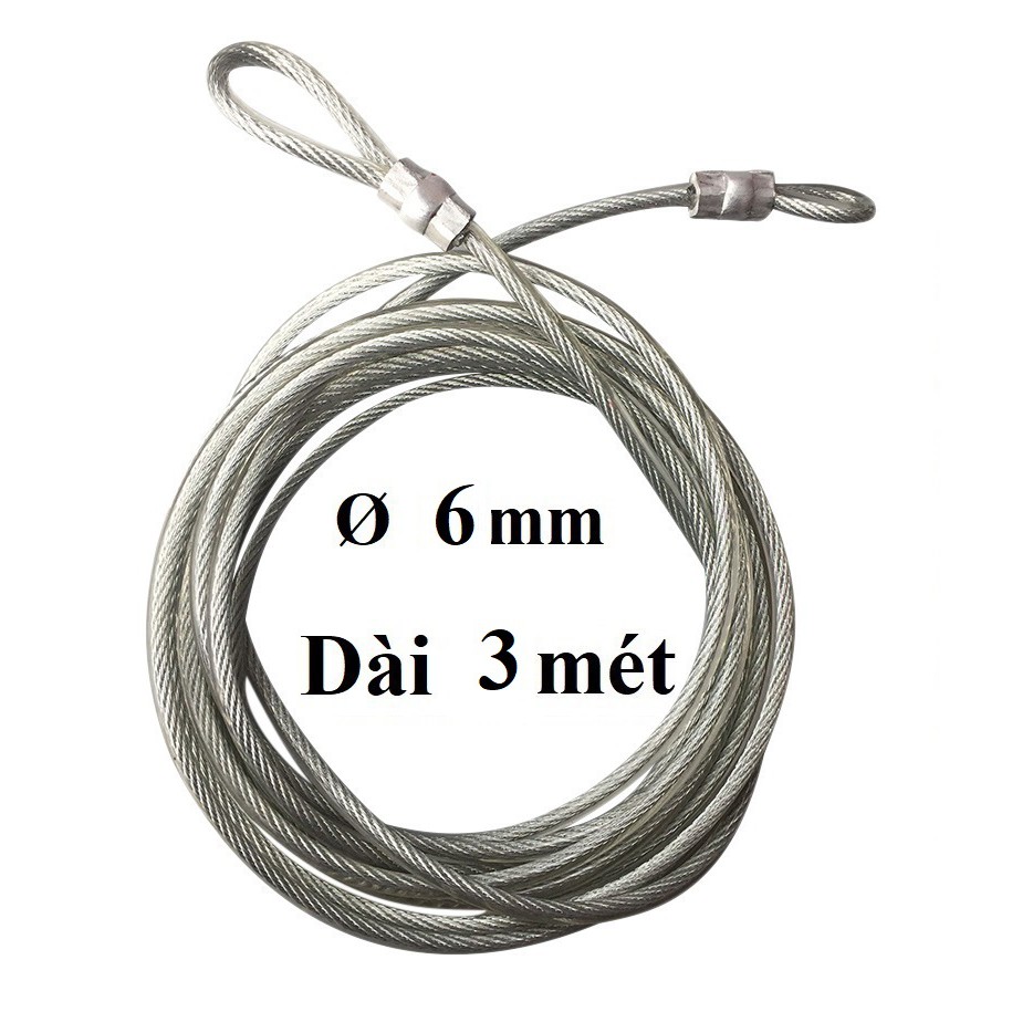 Dây cáp khóa xe bọc nhựa Ø 6mm - Dài 3 mét