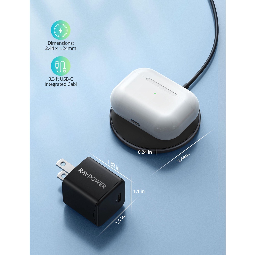 Đế Sạc Không Dây Nam Châm 15W Ravpower RP-WC012 Kèm Củ Sạc Type C 20W