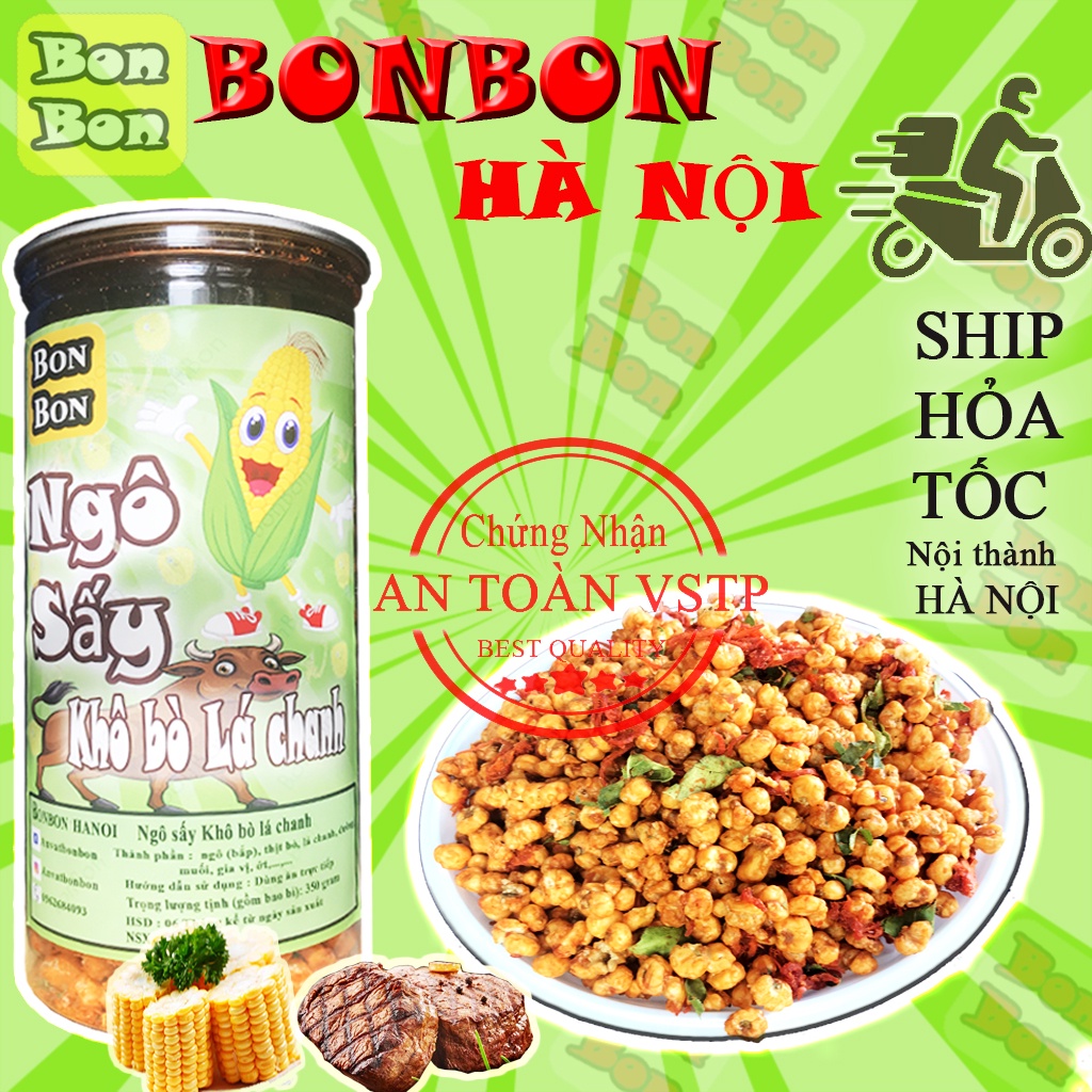 Ngô sấy giòn bò khô lá chanh BonBon đồ ăn vặt Hà Nội 350g ( sản phẩm an toàn vệ sinh thực phẩm ) Bonbon