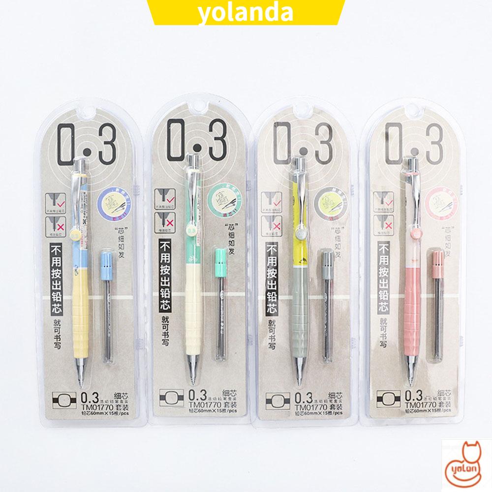 ☆YOLA☆ 1set 0.3mm Color At Random Hot Press Automatic Pen Portable Refills Mechanical Pencil Drawing New School Supplies Plastic Stationery Writing Tool