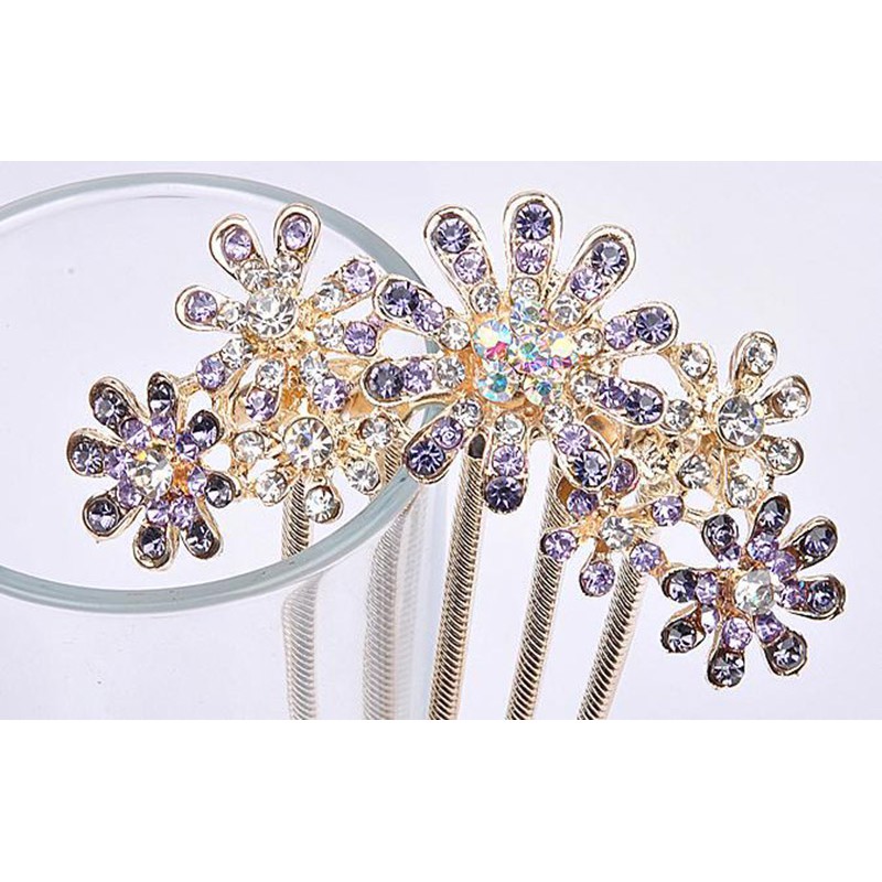 Lược cài tóc thiết kế hình hoa đính đá quý nhân tạo sang trọng quý phái dành cho nữ