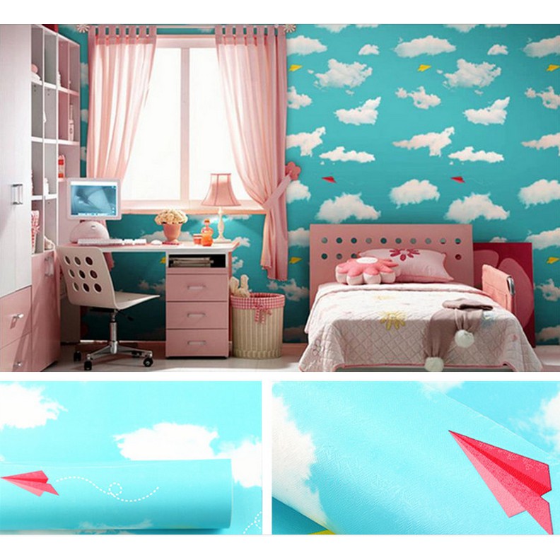 1 mét Giấy dán tường mây trời xanh ngọc khổ rộng 45cm có keo sẵn