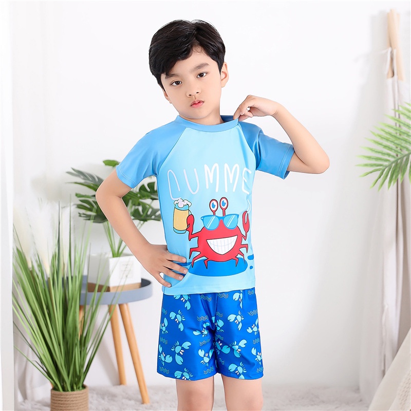 Bộ Đồ Bơi Bé Trai Ngắn Tay Quảng Châu  LUHAZO Set Quần Áo Bơi Họa Tiết Ngộ Ngĩnh