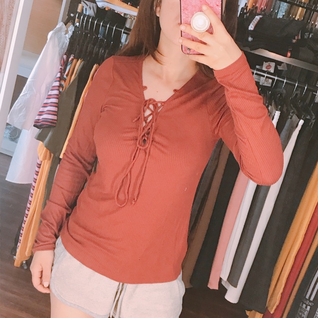áo thun gân cột f21 hàng xuất khẩu hình shop tự chụp