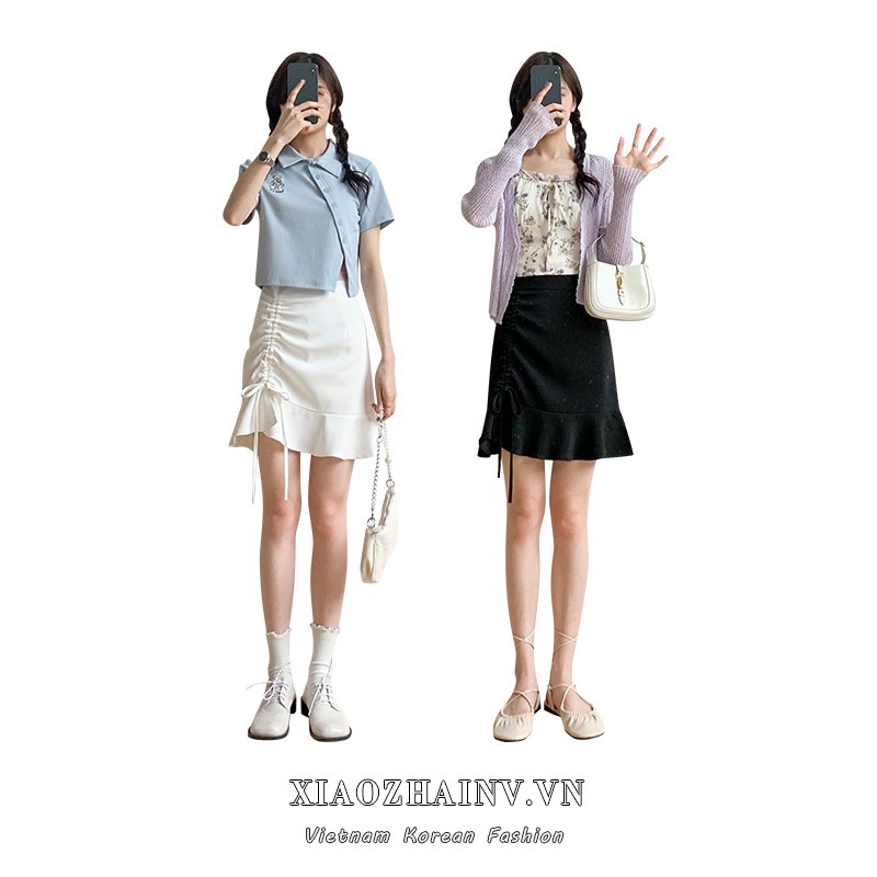 Xiaozhainv Chân váy chữ A lưng cao phong cách Hàn Quốc hợp thời trang