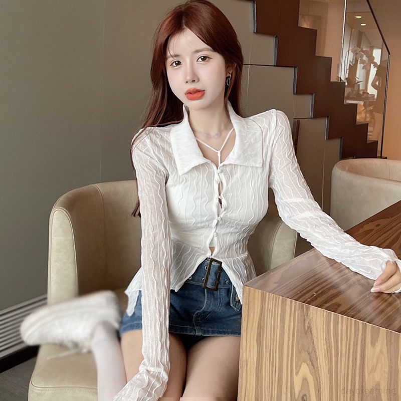 Áo Sơ Mi Tay Dài Xuyên Thấu Phong Cách Hàn Quốc Dành Cho Nữ