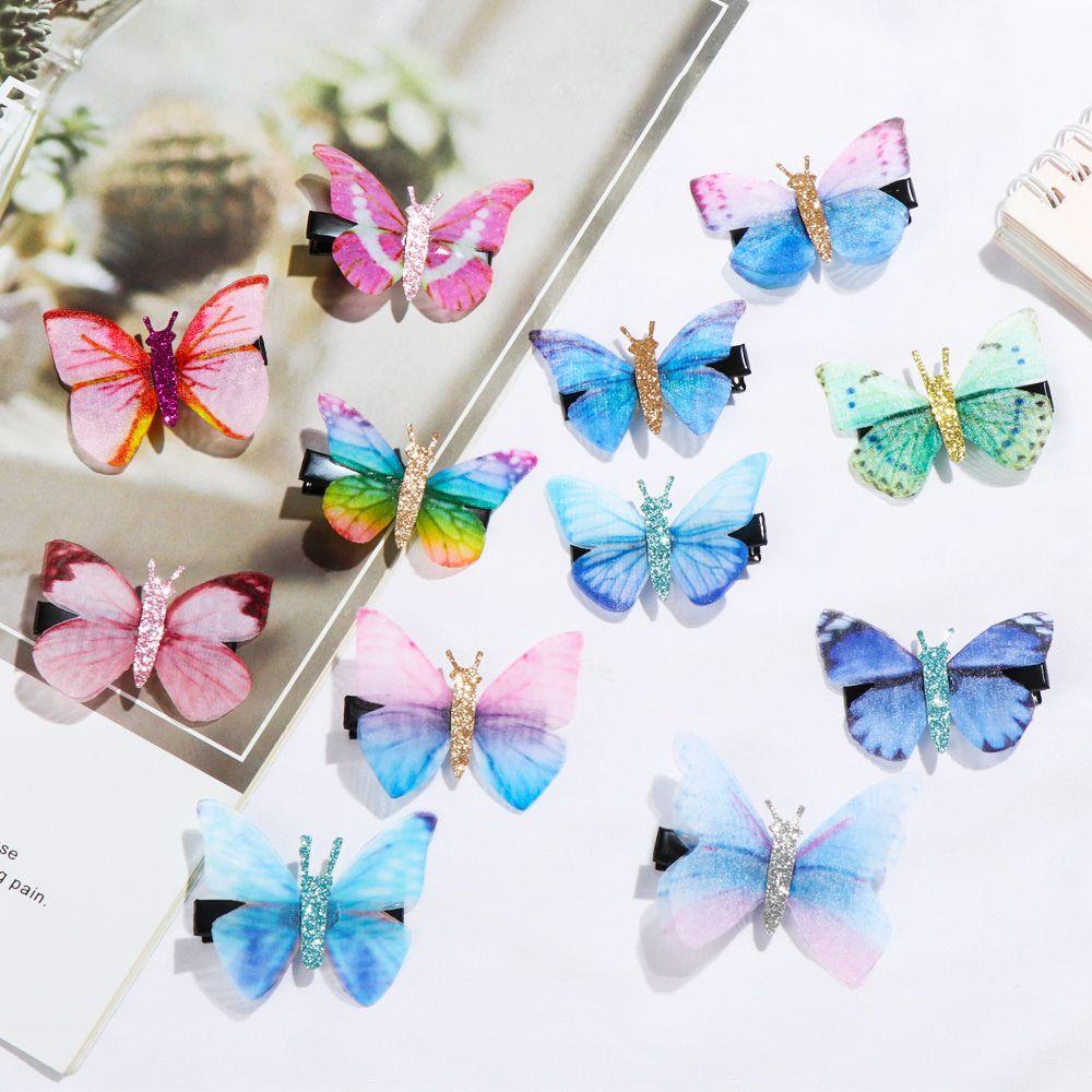 NIUYOU Set 2 Kẹp Tóc Vải Tuyn Hai Lớp Hình Bướm Thời Trang