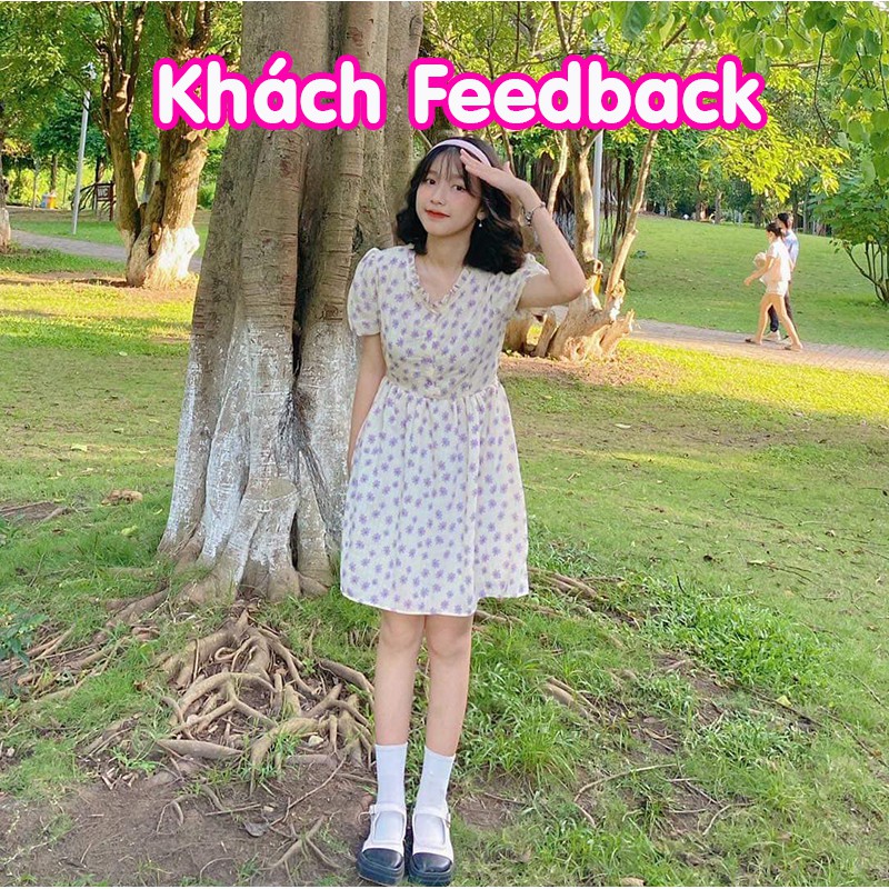 Váy trắng babydoll hoa tím body Ulzzang tay bồng , Đầm nữ vintage thiết kế dáng ngắn | BigBuy360 - bigbuy360.vn