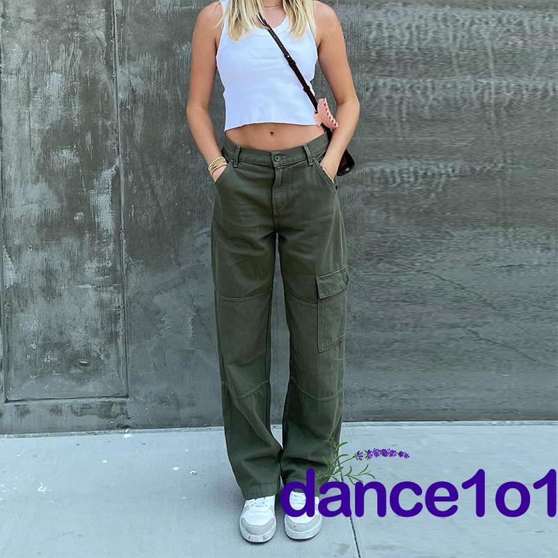 Quần denim lưng cao phối túi thời trang cho nữ