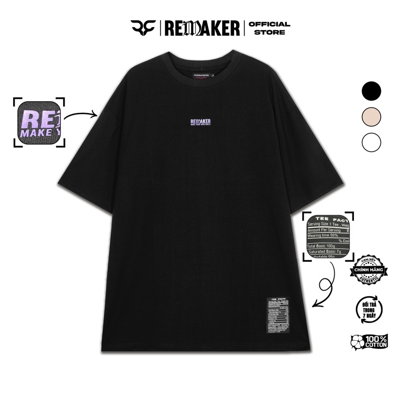 Áo Thun Trơn REMAKER Basic Tee Oversize Unisex Tay Lỡ - Đen/Trắng/Kem - Local Brand Chính Hãng