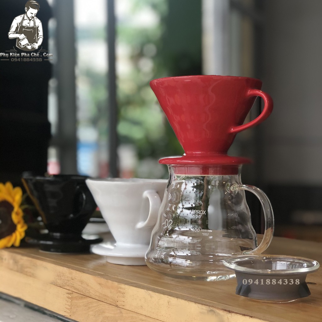 Bộ Bình Pha Drip V60 Phễu Sứ