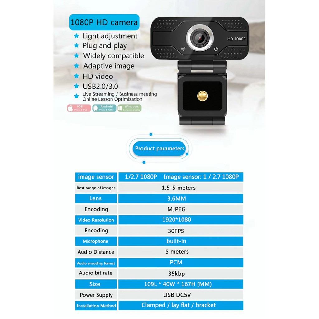 Webcam 1080p 130 Độ Hd Usb Wecam Với Micro 2mp 1920x1080p 30fps Dành Cho Máy Tính / Laptop | BigBuy360 - bigbuy360.vn