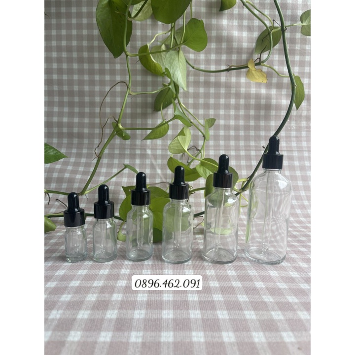Chai thủy tinh đựng tinh dầu/serum nắp bóp nhỏ giọt 5ml/10ml/15ML/20ml/30ml/50ml/100ml THÂN TRONG khoen vàng -khoen đe