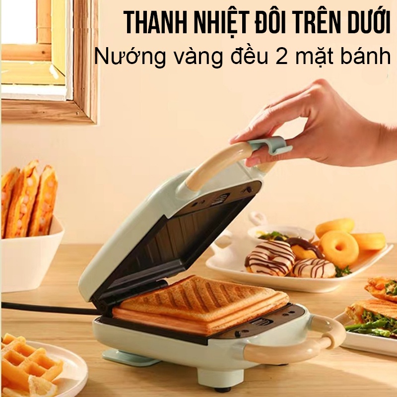 Máy Làm Nướng Bánh Mì Sandwich Máy Làm Bánh Waffale Rán Trứng Làm Đồ Ăn Sáng Nướng Thịt 2 Mặt Thiết Kế Chống Bỏng