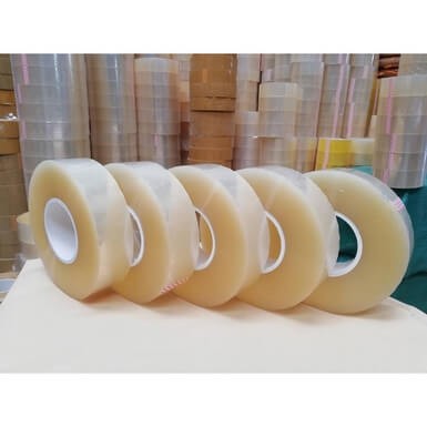 (1 cuộn) Băng dính lõi siêu mỏng loại 1kg lõi dày 3mm, băng dính đóng hàng siêu tiết kiệm (Trắng trong).