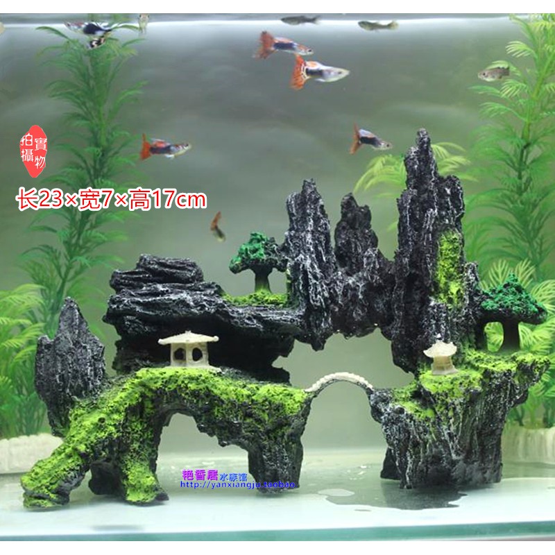 Bể cá trang trí cảnh quan hòn non bộ đá phong cảnh mô phỏng cảnh quan thủy sinh gói đồ trang trí kích thước bể