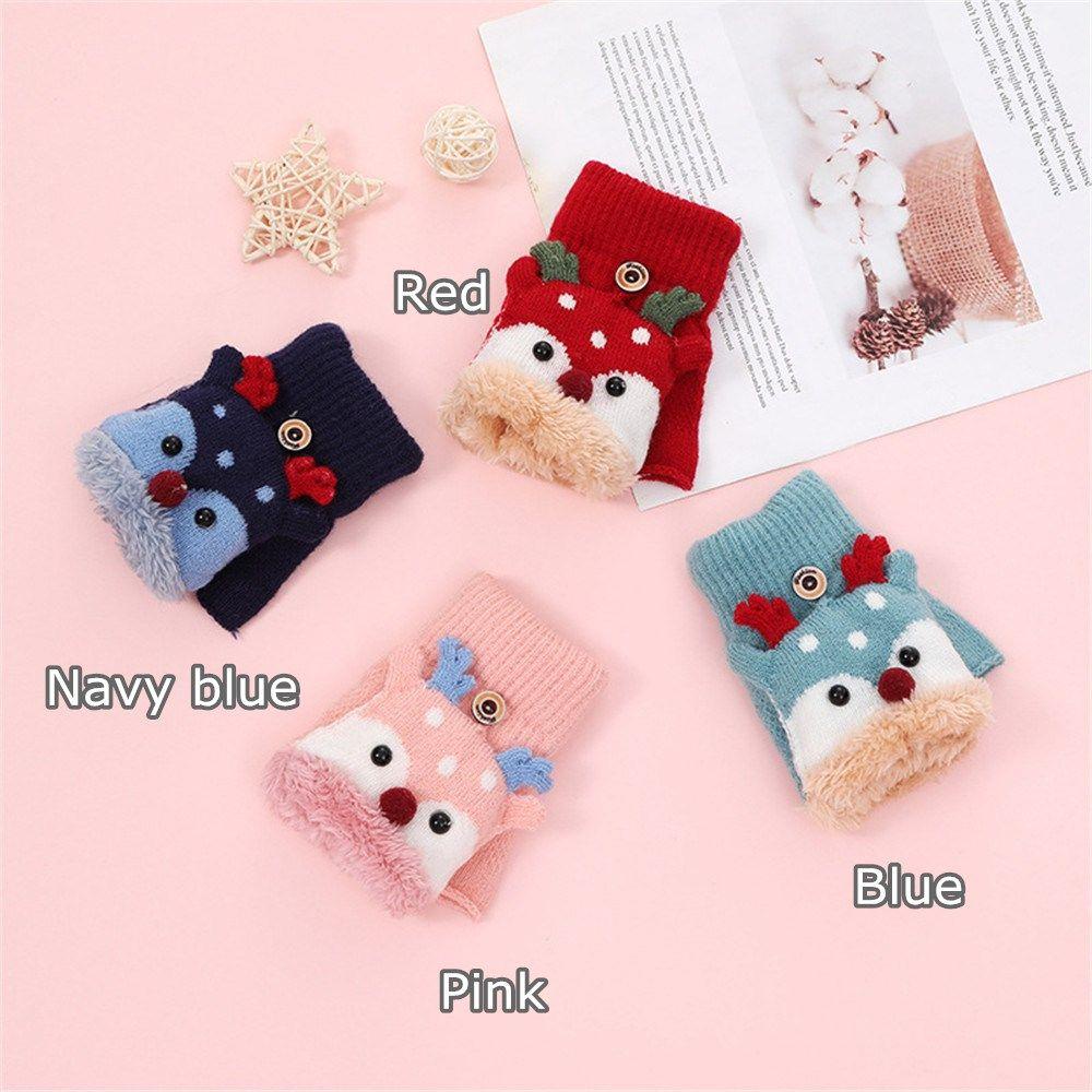 1 Đôi Găng Tay Dệt Kim Hở Ngón Họa Tiết Tuần Lộc Hoạt Hình Dễ