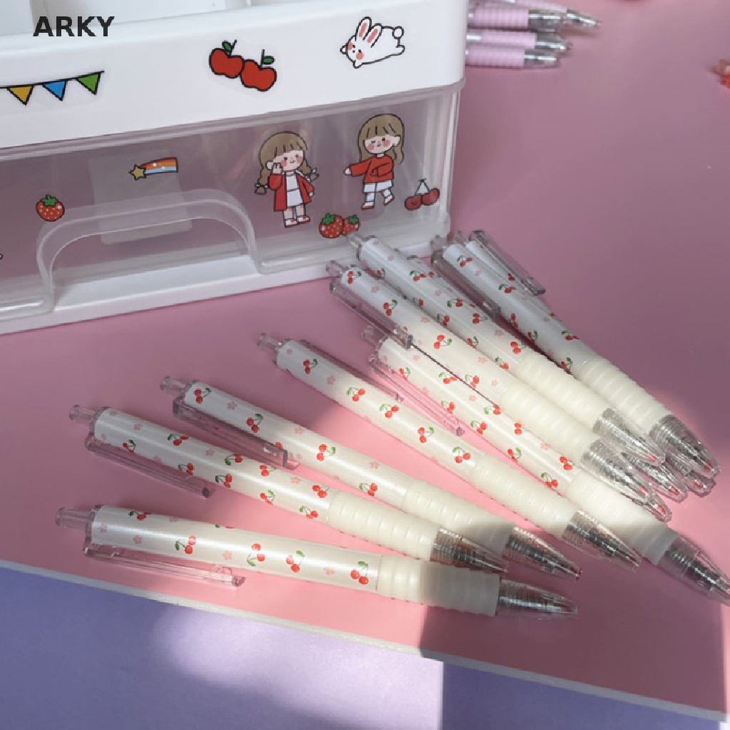 Set 5 Bút Bi Mực Đen Ngòi 0.5mm Hình Trái Cherry Dễ Thương
