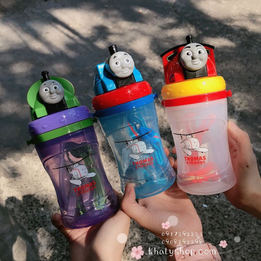 Bình nước trong suốt có ống hút hình xe lửa Thomas & Friends cho trẻ em, bé trai (360ml)