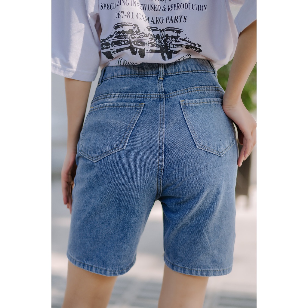 QUẦN SHORT JEANS NỮ HAIQUANG CAO CẤP CẠP CAO ỐNG RỘNG MÀU XANH NHẠT