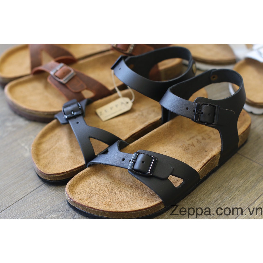 ZEPPA chính hãng - Da bò thật 100% - Sandal màu đen MS: SD4 (Size: 35-42) - Sandal đế trấu da bò UNISEX